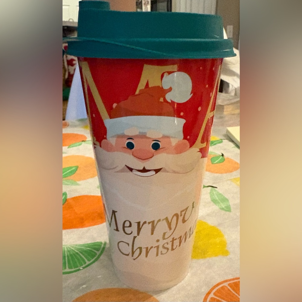 Santa Christmas Travel Cup with Teal Lid